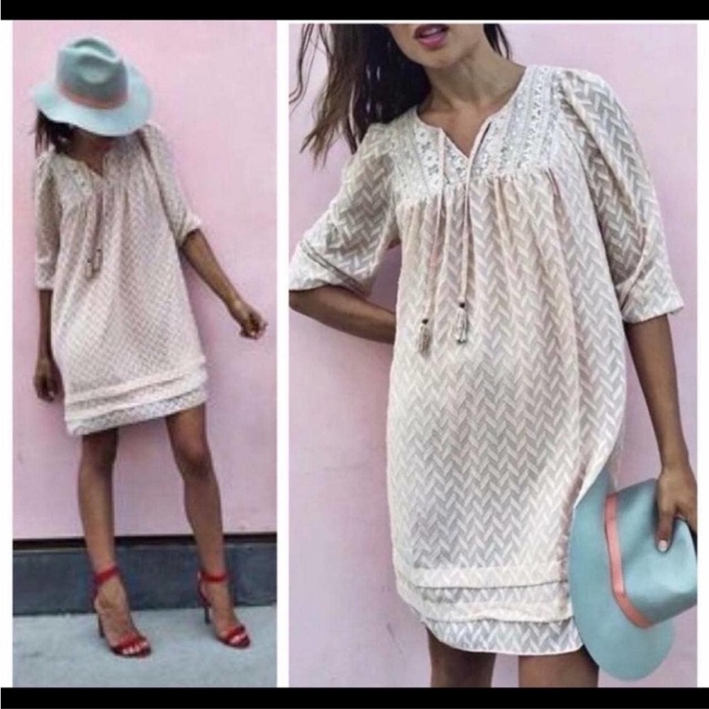 ANTHROPOLOGIE 💖 One September Pink Anwen Peasant Dress Sz M